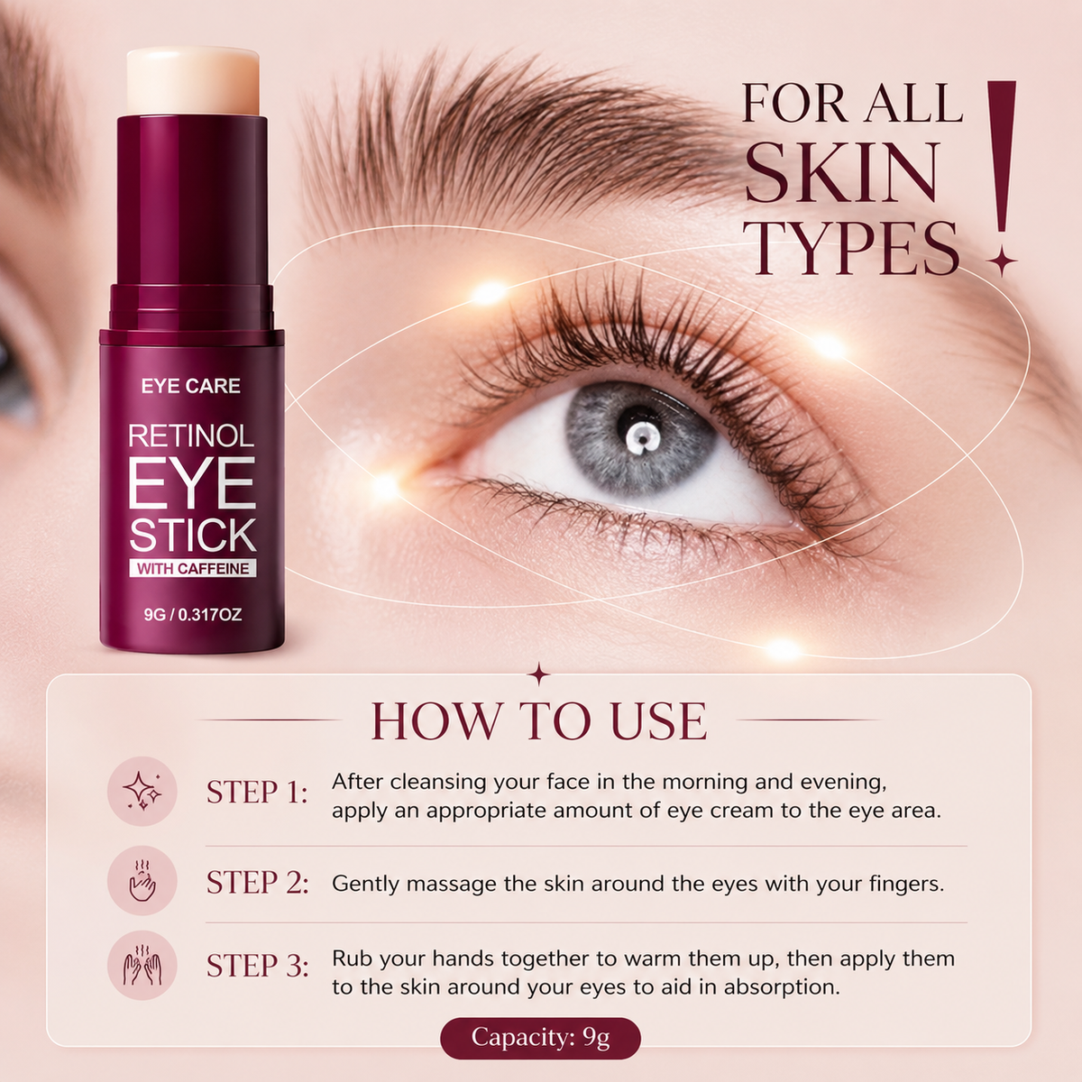 Woman applying Halo House Retinol Eye Stick with Caffeine under the eye — brightens, smooths fine lines and reduces puffiness
